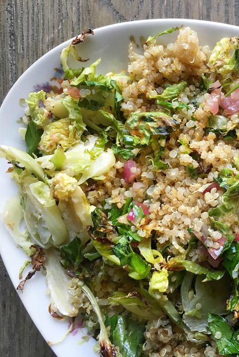 bakt Brussels Sprouts and Quinoa with Warm Red Onion Vinaigrette