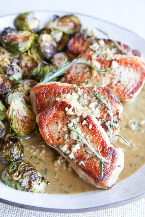 Garlic-Rosemary Pork Chops with Brussels Sprouts Recipe