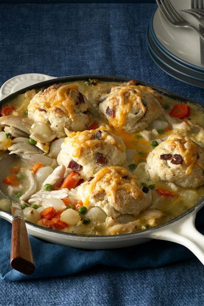 Bacon and cheddar cheese kick this pot pie up to new levels of deliciousness! Recipe: Bacon-Cheddar Chicken Potpie