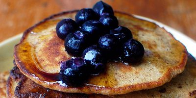 whole grain gluten free pancakes with blueberries