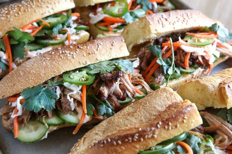 Oppskrift for Vietnamese pork pulled sandwich.