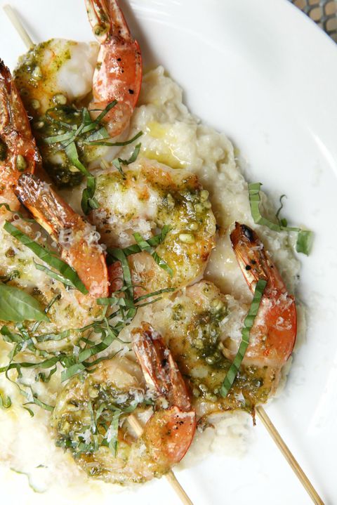 pesto Shrimp Skewers with Cauliflower Mash Recipe