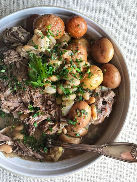 Slow-Cooker Pot Roast with White Beans and Potatoes Recipe