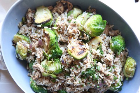 Bruxelas Sprouts and Turkey Rice Casserole Horizontal