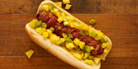 Varmt dogs are the quintessential pool food, but wrap the dog in bacon and top with chopped pineapples for a summery twist. Get the recipe from Delish.com.