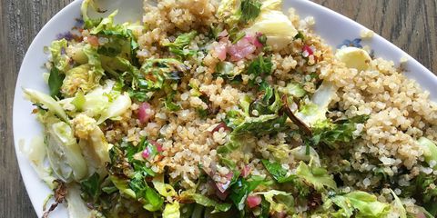 fript Brussels Sprouts and Quinoa with Warm Red Onion Vinaigrette