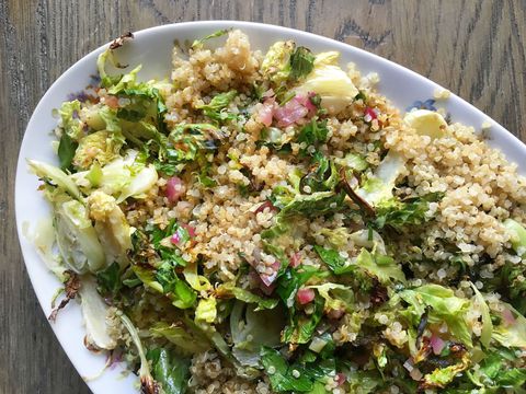 Assado Brussels Sprouts and Quinoa with Warm Red Onion Vinaigrette